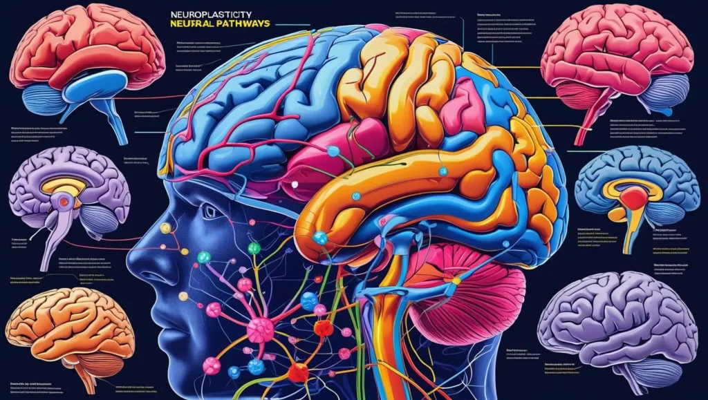 Brain diagram showing neuroplasticity and neural pathways