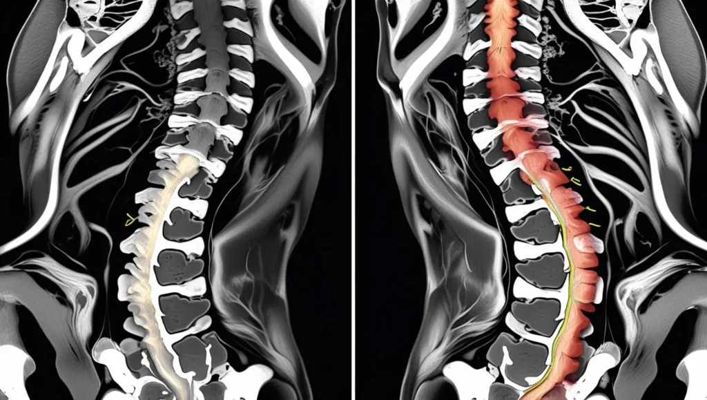 Comparative MRI images showing healthy vs degenerative discs - Alt text: "MRI comparison healthy spine versus degenerative disc disease"]
