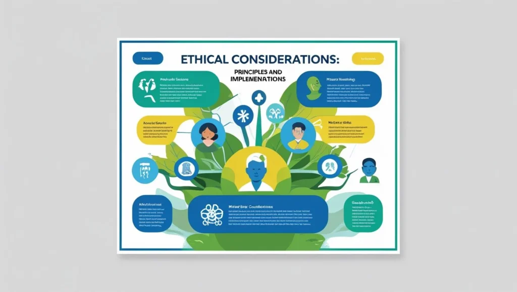 Ethical considerations infographic showing key principles and implementations]