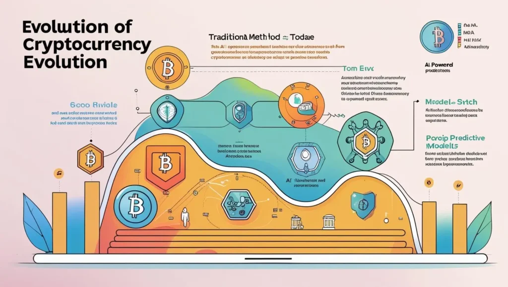 Infographic showing the evolution from traditional crypto to AI-powered prediction crypto