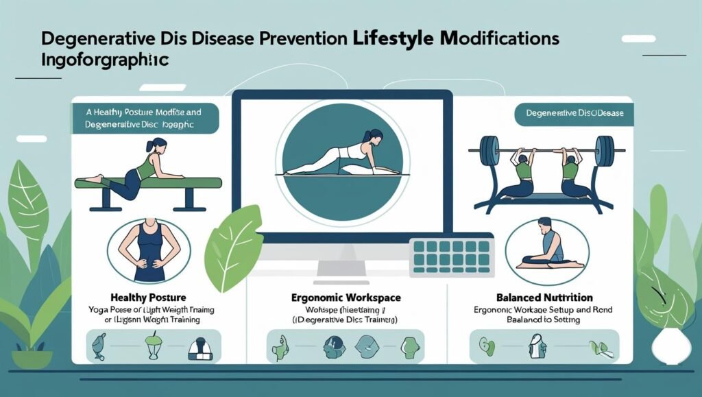 [Lifestyle modification infographic - Alt text: "Degenerative disc disease prevention lifestyle modifications infographic"]