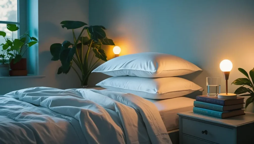 Peaceful bedroom setup with sleep hygiene elements highlighted]