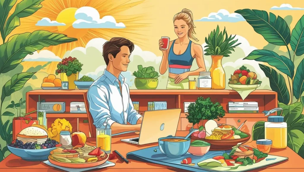 Person going through a healthy daily routine from morning to night]