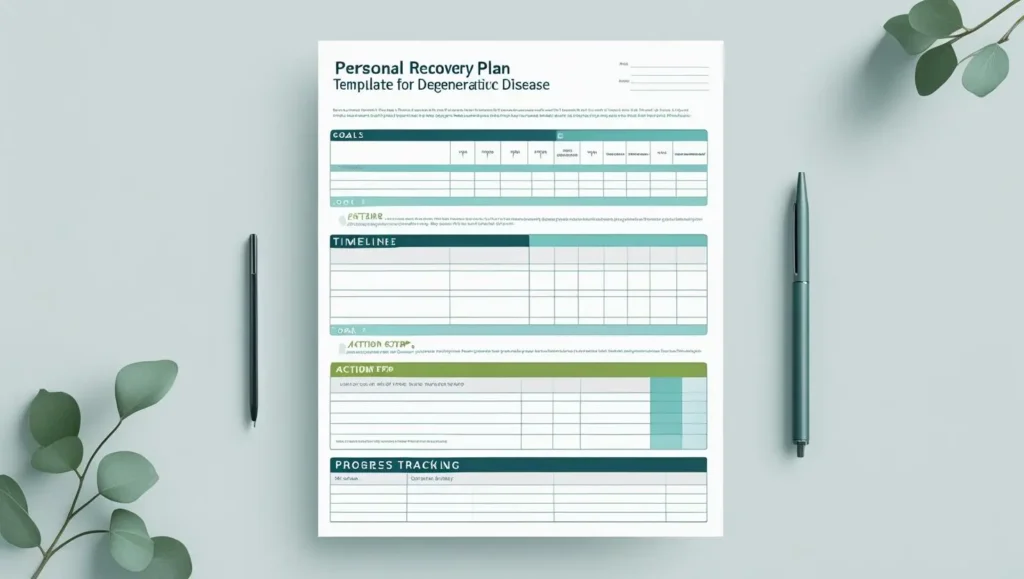 Recovery planning worksheet/template - Alt text: "Personal recovery plan template for degenerative disc disease"