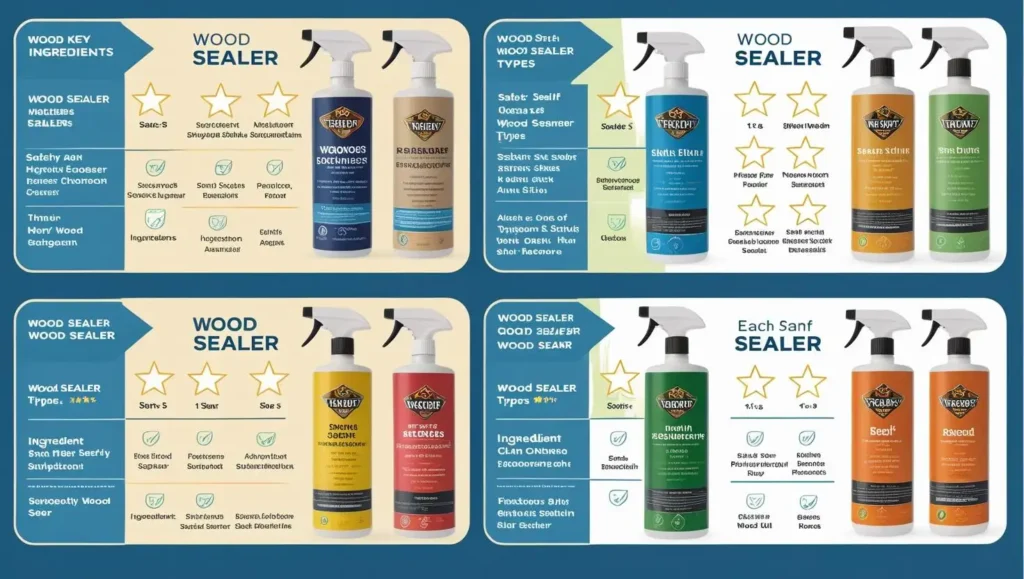 Detailed product comparison chart showing different sealer types with ingredients and safety ratings