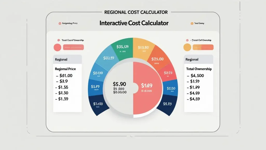 Interactive cost calculator showing regional price differences and total cost of ownership